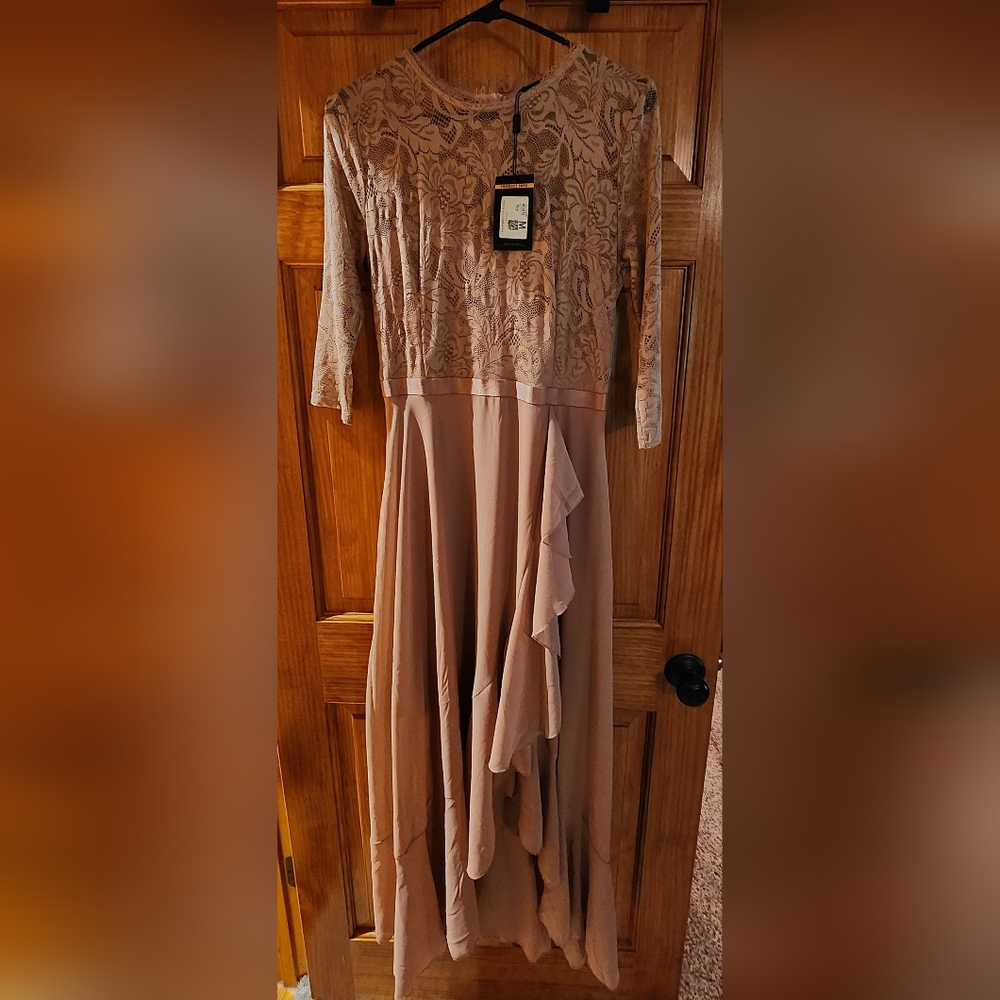 Miusol Pink Pleated Long Sleeve Gown for Wedding Guest